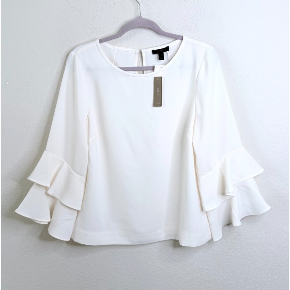 J.Crew NWT Ruffle Sleeve Blouse Women's 14 Ivory White Flounce Top‎ Coquette
